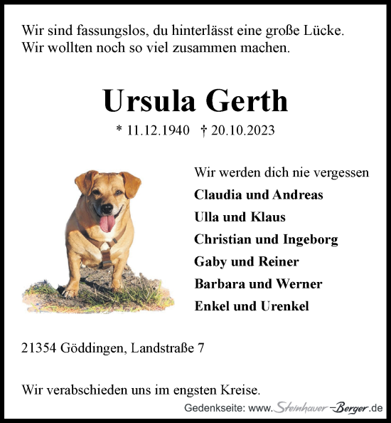 Anzeige von Ursula Gerth von LZ