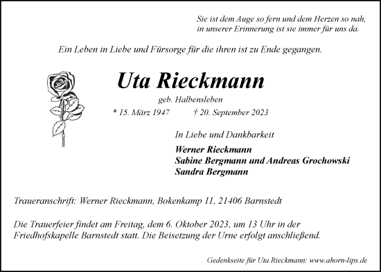 Anzeige von Uta Rieckmann von LZ