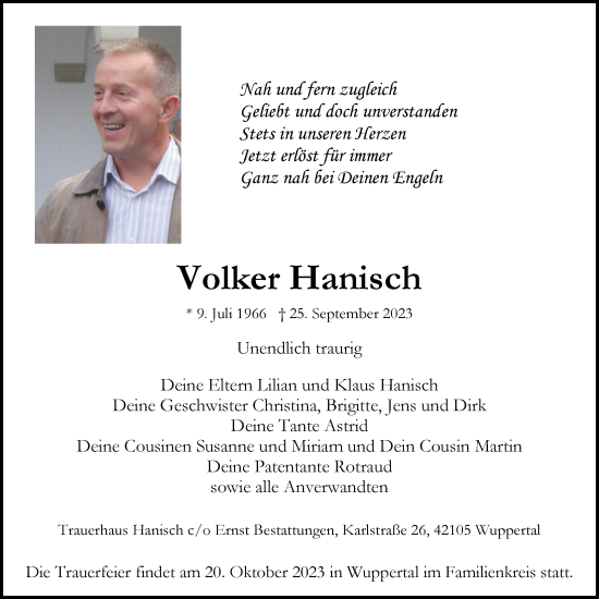 Anzeige von Volker Hanisch von LZ