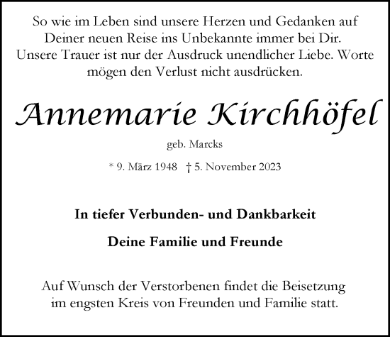 Anzeige von Annemarie Kirchhöfel von LZ