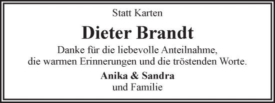 Anzeige von Dieter Brandt von LZ