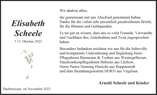 Anzeige von Elisabeth Scheele von LZ