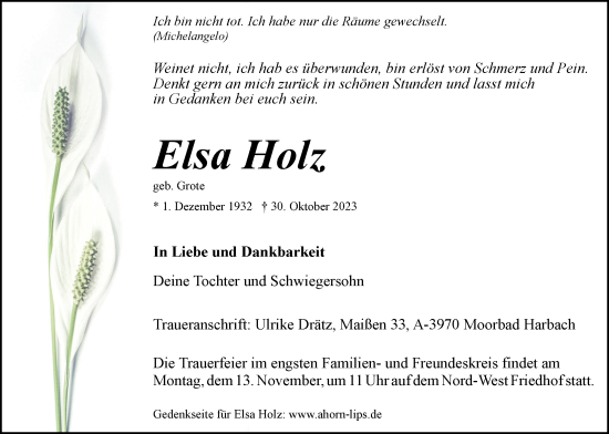 Anzeige von Elsa Holz von LZ