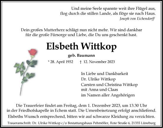 Anzeige von Elsbeth Wittkop von LZ