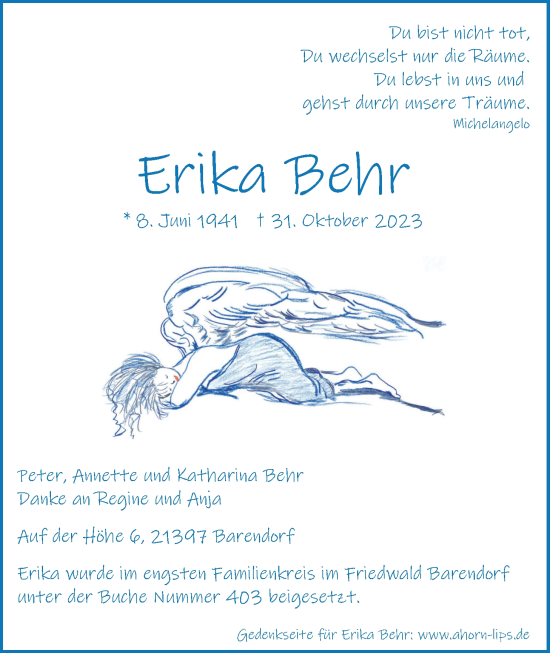 Anzeige von Erika Behr von LZ