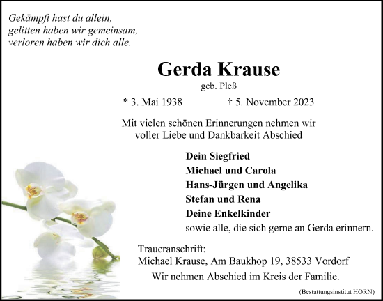 Anzeige von Gerda Krause von LZ