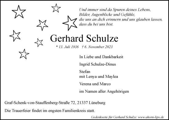 Anzeige von Gerhard Schulze von LZ