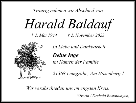 Anzeige von Harald Baldauf von LZ