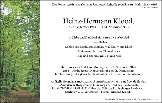 Anzeige von Heinz-Hermann Kloodt von LZ