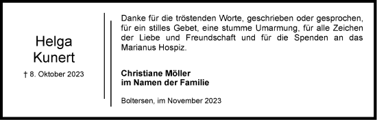 Anzeige von Helga Kunert von LZ