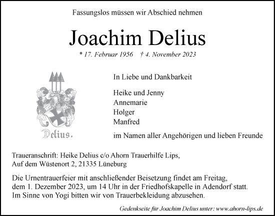 Anzeige von Joachim Delius von LZ