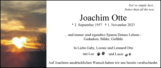Anzeige von Joachim Otte von LZ