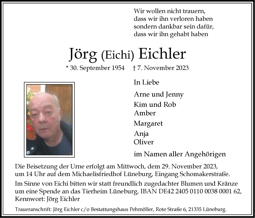  Traueranzeige für Jörg  Eichler vom 25.11.2023 aus LZ