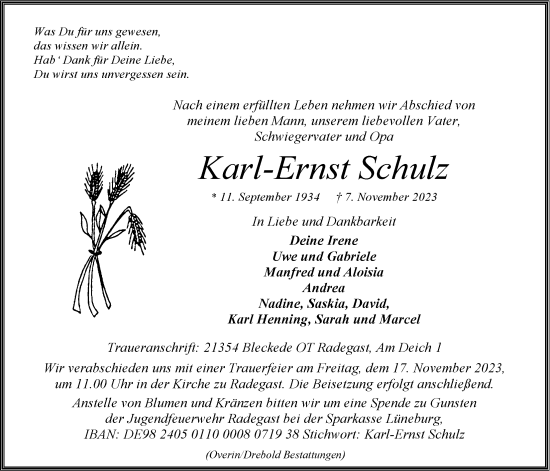 Anzeige von Karl-Ernst Schulz von LZ