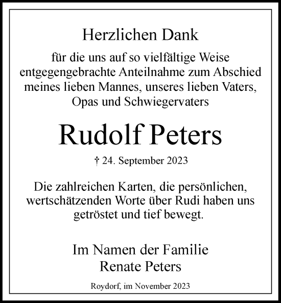 Anzeige von Rudolf Peters von LZ