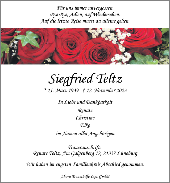Anzeige von Siegfried Teltz von LZ