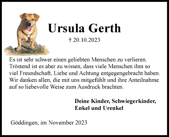 Anzeige von Ursula Gerth von LZ