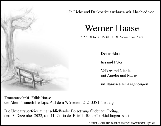 Anzeige von Werner Haase von LZ