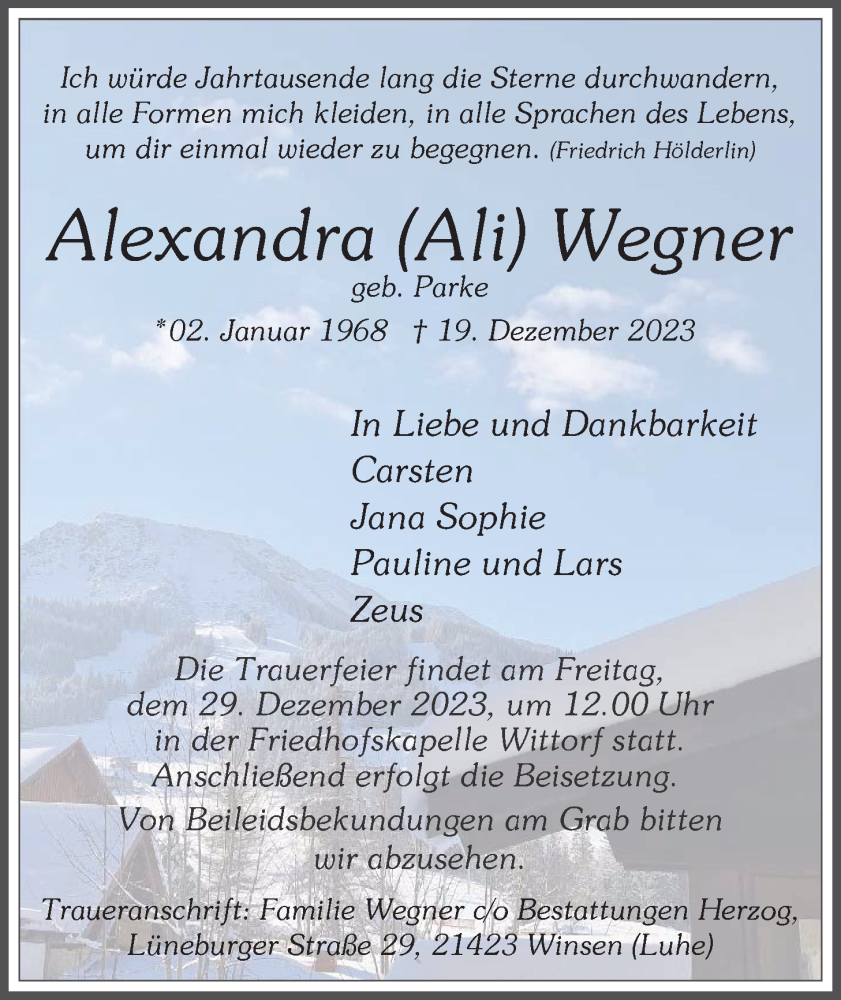 Traueranzeige für Alexander Wegner vom 23.12.2023 aus LZ