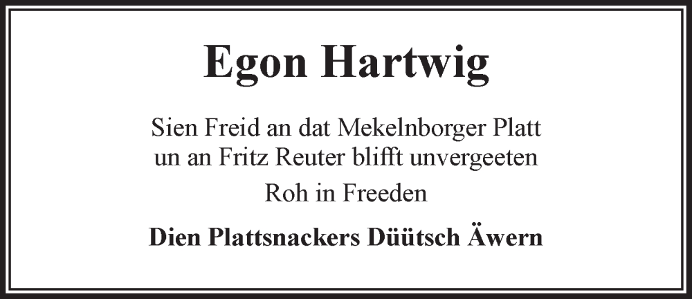  Traueranzeige für Egon Hartwig vom 16.12.2023 aus LZ