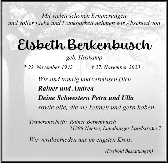 Anzeige von Elsbeth Berkenbusch von LZ