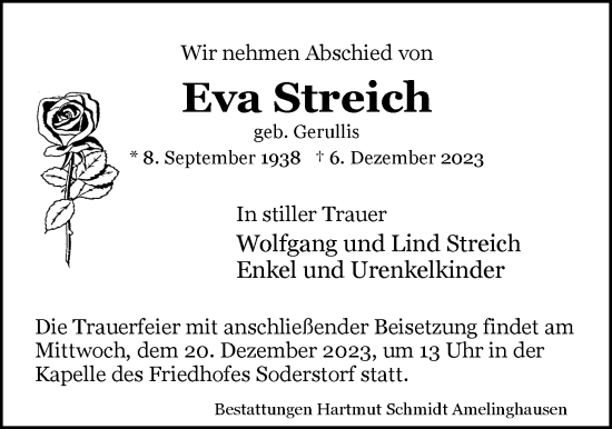 Anzeige von Eva Streich von LZ