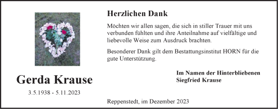 Anzeige von Gerda Krause von LZ