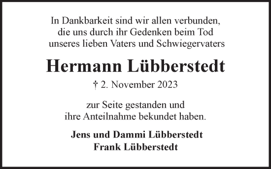 Anzeige von Hermann Lübberstedt von LZ
