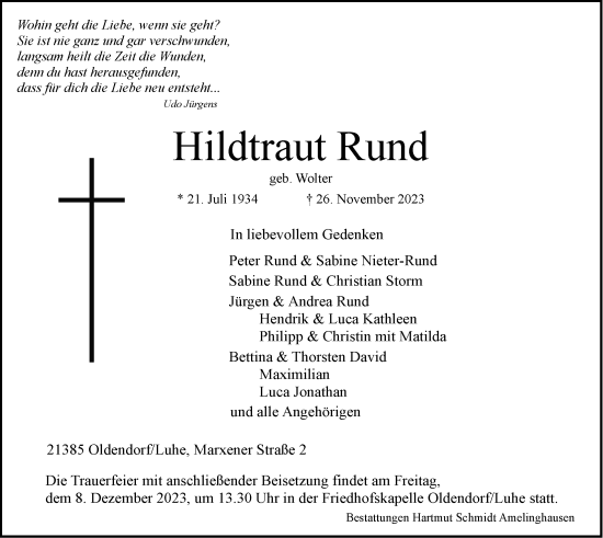 Anzeige von Hildtraut Rund von LZ