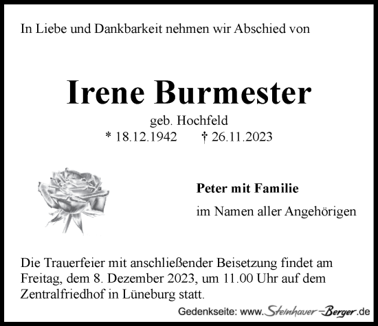 Anzeige von Irene Burmester von LZ