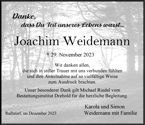 Anzeige von Joachim Weidemann von LZ