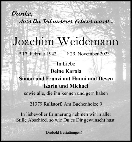 Anzeige von Joachim Weidemann von LZ