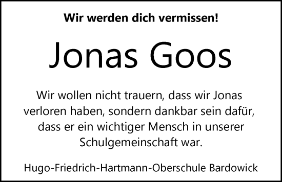 Anzeige von Jonas Goos von LZ