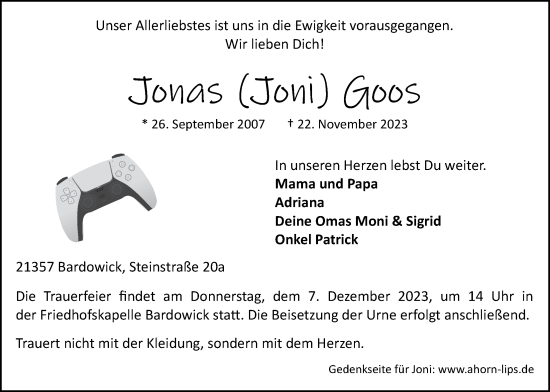 Anzeige von Jonas Goos von LZ