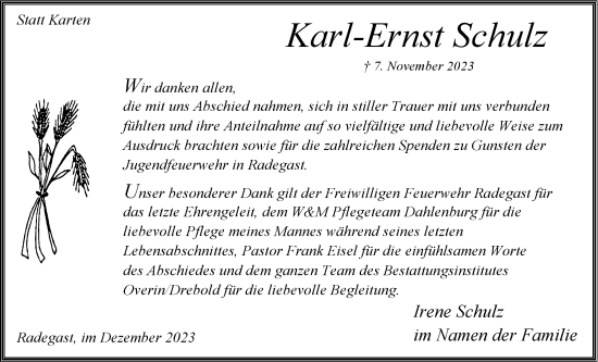 Anzeige von Karl-Ernst Schulz von LZ