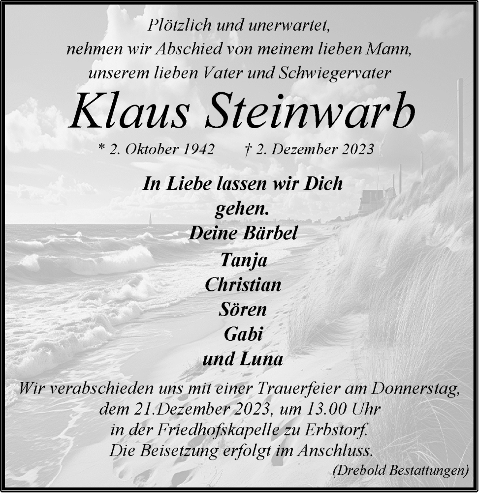  Traueranzeige für Klaus Steinwarb vom 16.12.2023 aus LZ