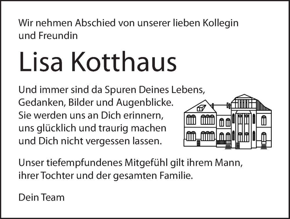  Traueranzeige für Lisa Kotthaus vom 02.12.2023 aus LZ