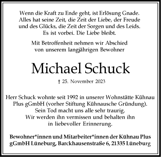 Anzeige von Michael Schuck von LZ