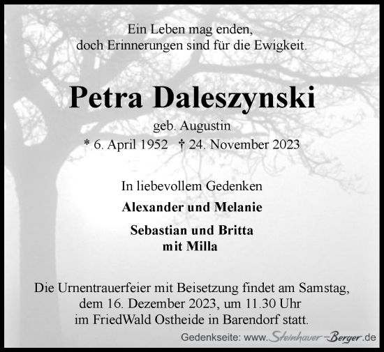 Anzeige von Petra Daleszynski von LZ