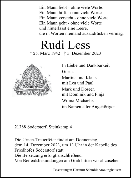 Anzeige von Rudi Less von LZ