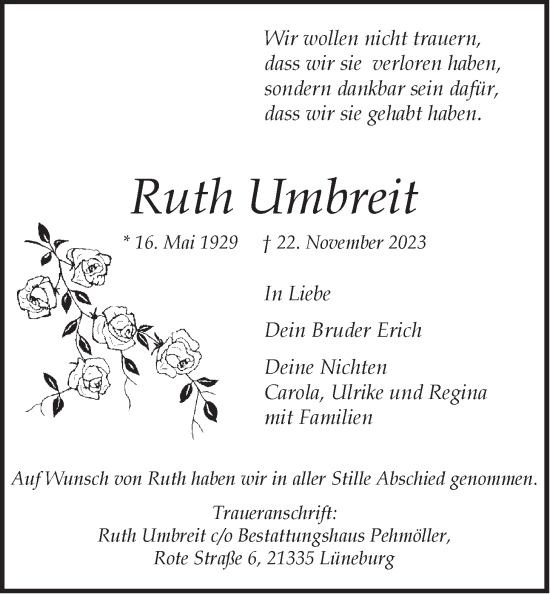 Anzeige von Ruth Umbreit von LZ