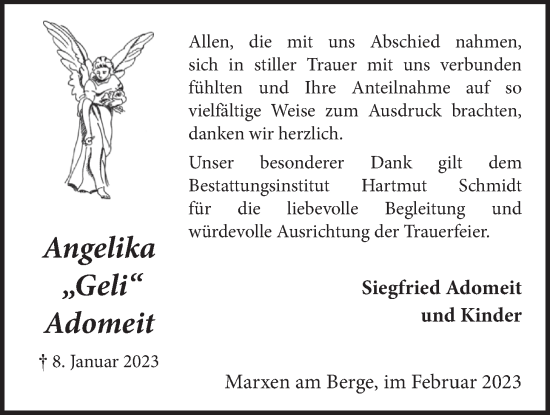 Anzeige von Angelika Adomeit von LZ
