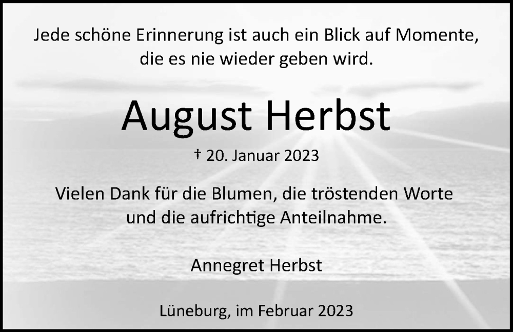 Traueranzeige für August Herbst vom 25.02.2023 aus LZ