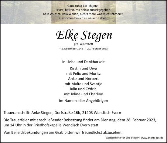 Anzeige von Elke Stegen von LZ