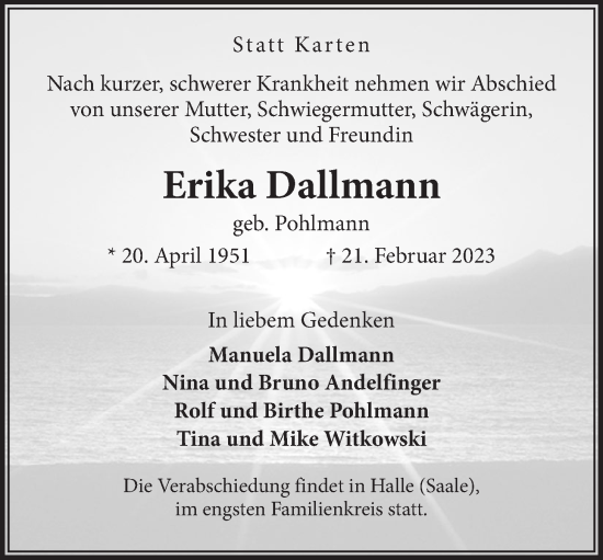 Anzeige von Erika Dallmann von LZ