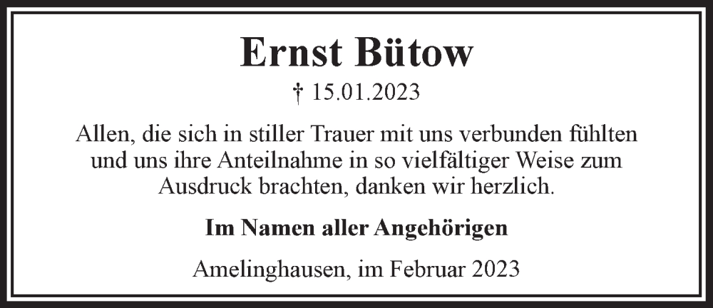  Traueranzeige für Ernst Bütow vom 11.02.2023 aus LZ