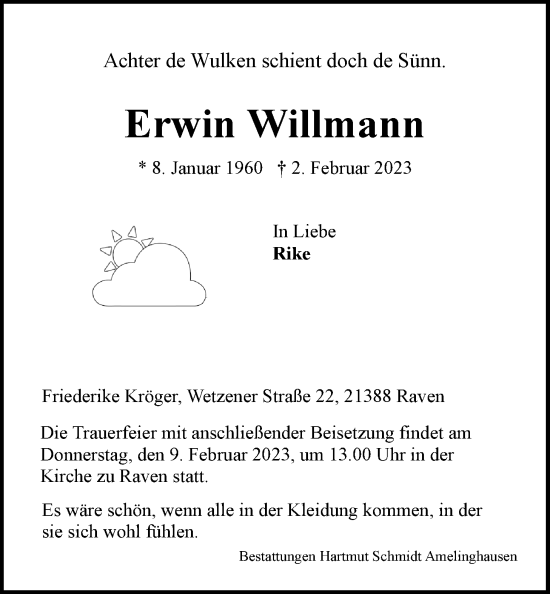 Anzeige von Erwin Willmann von LZ