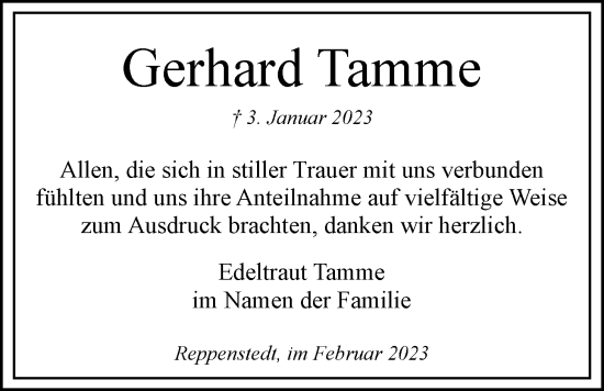 Anzeige von Gerhard Tamme von LZ