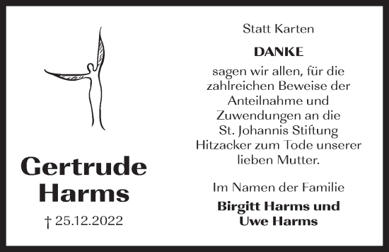 Anzeige von Gertrude Harms von LZ