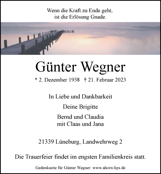Anzeige von Günter Wegner von LZ